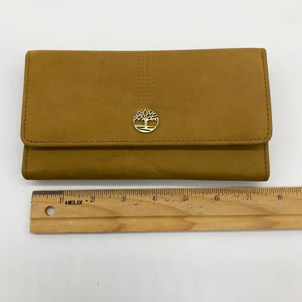 Timberland Leather Long Wallet Women Yellow Snap Enclosure